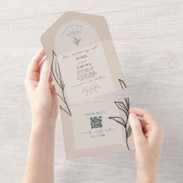 Tan Arch Wedding QR RSVP in één uitnodiging