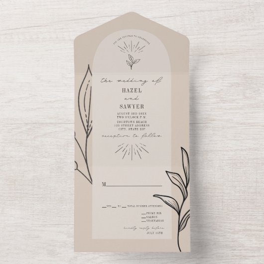 Tan Arch Wedding RSVP All In One Uitnodiging (Binnen)