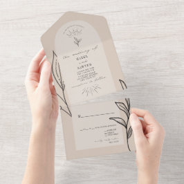 Tan Arch Wedding RSVP All In One Uitnodiging