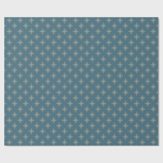 Tan Atomic Starbursts op Blue Mid Century Cadeaupapier (Vlak)