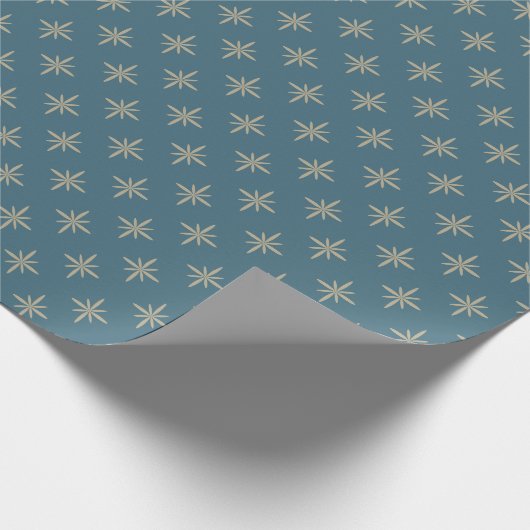 Tan Atomic Starbursts op Blue Mid Century Cadeaupapier (Hoek)