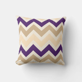 Tan, aubergine Paarse, en ivoor Chevron Pattern Kussen