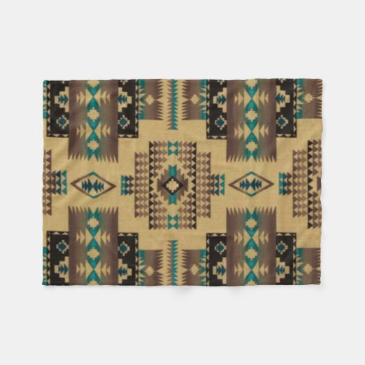 TAN Aztec afdrukken Fleece Deken (Voorkant (Horizontaal))