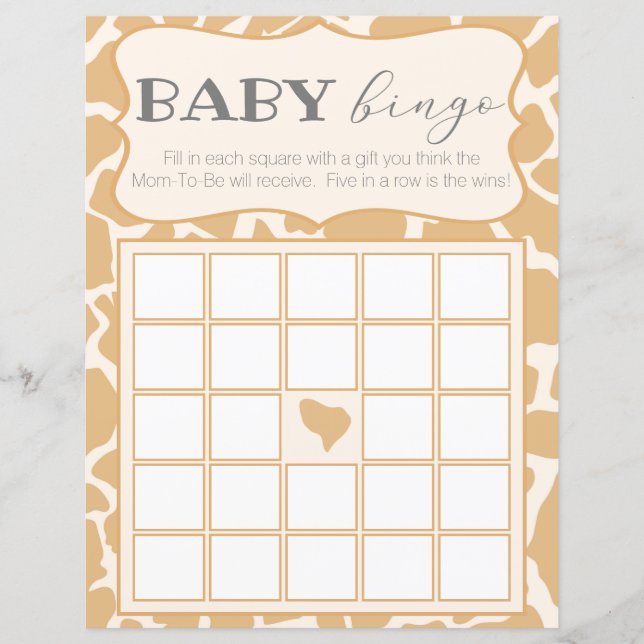 Tan Baby Boy Giraffe Baby Bingo (Voorkant)