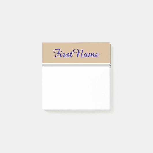 Tan Background w/ Blue Elegant Personalized Name Post-it® Notes (Voorkant)