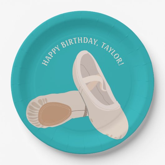 Tan Ballet Shoes op Blauwgroen persoonlijke partij Papieren Bordje (Voorkant)