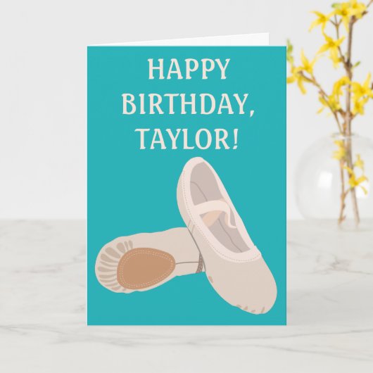 Tan Ballet Shoes Personalized Birthday Kaart (Gele Bloem)