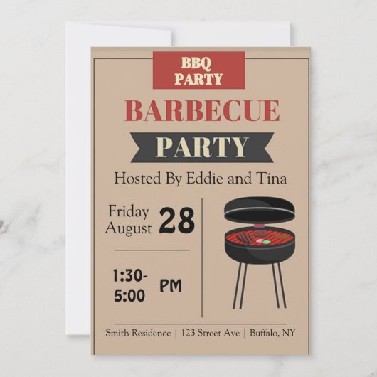 Tan Barbecue Party Kaart (Voorkant)