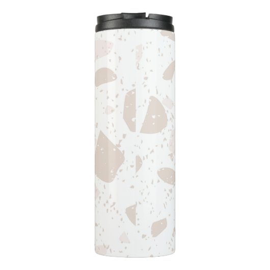 Tan & Beige Aarde Tone Chip Terrazzo Patroon 12oz Thermosbeker (Achterkant)