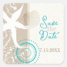 Tan Beige Beach Wedding Save the Date Vierkante Sticker