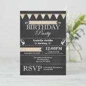 Tan Beige Black Chalkboard Birthday Invitation Kaart (Staand voorkant)