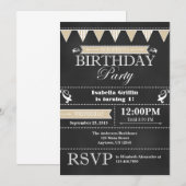 Tan Beige Black Chalkboard Birthday Invitation Kaart (Voorkant / Achterkant)