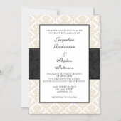 Tan Beige Black Damask Magnetic Wedding Invites Magnetische Uitnodiging (Voorkant)