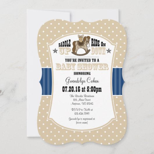 Tan Beige Blue Cowboy Baby shower Invitation Kaart (Voorkant)