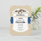 Tan Beige Blue Cowboy Baby shower Invitation Kaart (Staand voorkant)