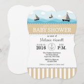 Tan Beige Blue Nautical Baby shower Invitation Kaart (Voorkant / Achterkant)