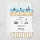 Tan Beige Blue Nautical Baby shower Invitation Kaart (Voorkant)