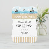 Tan Beige Blue Nautical Baby shower Invitation Kaart (Staand voorkant)