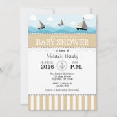 Tan Beige Blue Nautical Baby shower Invitation Kaart (Voorkant)