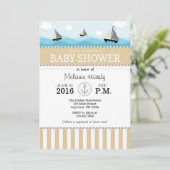 Tan Beige Blue Nautical Baby shower Invitation Kaart (Staand voorkant)