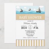 Tan Beige Blue Nautical Baby shower Invitation Kaart (Voorkant / Achterkant)