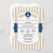 Tan Beige Blue Nautical Baby shower Invitation Kaart (Voorkant / Achterkant)