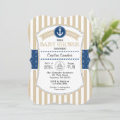 Tan Beige Blue Nautical Baby shower Invitation Kaart (Staand voorkant)
