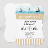 Tan Beige Blue Nautical Birthday Invitation Kaart (Voorkant / Achterkant)