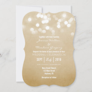 Tan Beige Bokeh Glitter Lights Wedding Uitnodiging