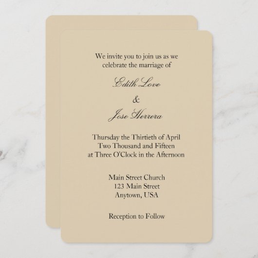 Tan Beige Brown Plain Simple Wedding Invitation Kaart (Voorkant / Achterkant)