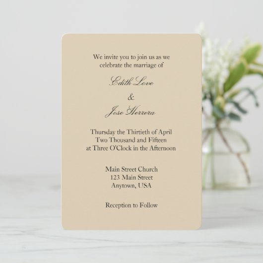 Tan Beige Brown Plain Simple Wedding Invitation Kaart (Staand voorkant)