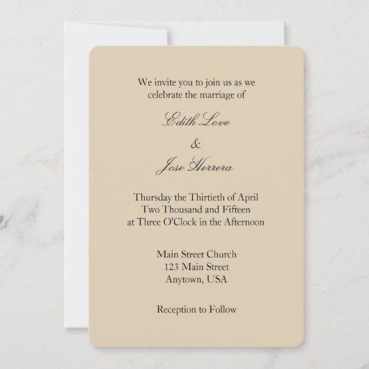 Tan Beige Brown Plain Simple Wedding Invitation Kaart (Voorkant)