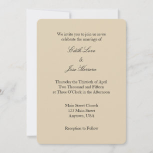 Tan Beige Brown Plain Simple Wedding Invitation Kaart