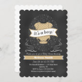 Tan Beige Chalkboard Boy Baby shower Invite Kaart (Voorkant / Achterkant)