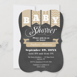 Tan Beige Chalkboard Flag Baby shower Uitnodigen Kaart