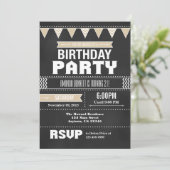 Tan Beige Chevron Chalkboard Birthday Uitnodiging (Staand voorkant)