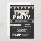 Tan Beige Chevron Chalkboard Birthday Uitnodiging (Voorkant / Achterkant)