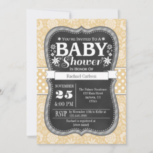 Tan Beige Cream Chalkboard Floral Baby shower Kaart