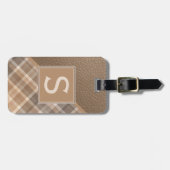 Tan Beige Donkerbruin Eenvoudig Classy Plaid Patro Bagagelabel (Voorkant horizontaal)
