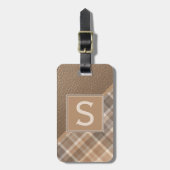 Tan Beige Donkerbruin Eenvoudig Classy Plaid Patro Bagagelabel (Voorkant verticaal)