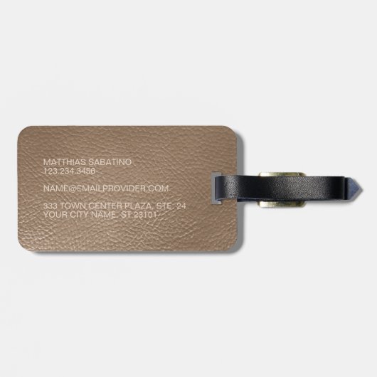 Tan Beige Donkerbruin Eenvoudig Classy Plaid Patro Bagagelabel (Achterkant horizontaal)