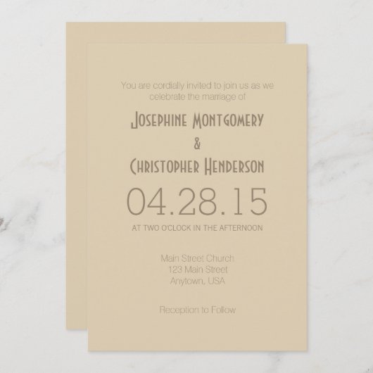 Tan Beige Eenvoudige Moderne Huwelijksuitnodiging Kaart (Voorkant / Achterkant)