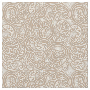 Tan Beige en White Paisley Boteh Pattern Stof