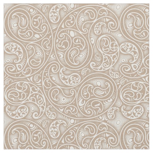 Tan Beige en White Paisley Boteh Pattern Stof (Close Up)
