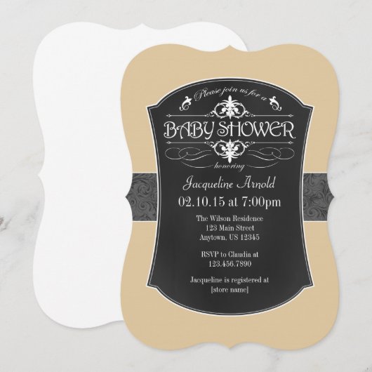 Tan Beige Gray Chalkboard Baby shower Uitnodiging (Voorkant / Achterkant)