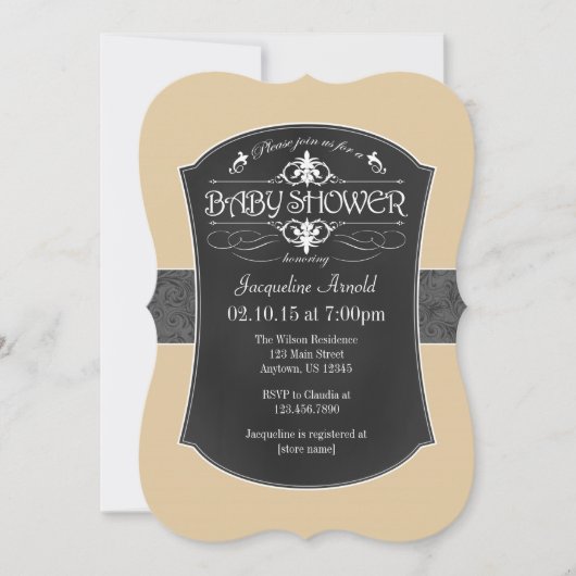 Tan Beige Gray Chalkboard Baby shower Uitnodiging (Voorkant)