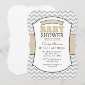 Tan Beige Gray Chevron Baby shower Uitnodiging (Voorkant / Achterkant)