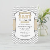 Tan Beige Gray Chevron Baby shower Uitnodiging (Staand voorkant)