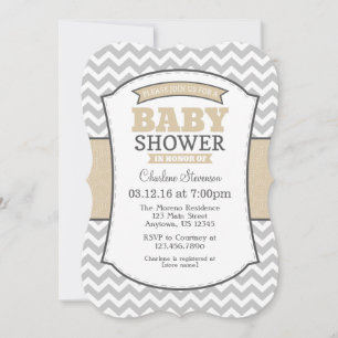 Tan Beige Gray Chevron Baby shower Uitnodiging