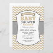 Tan Beige Gray Chevron Baby shower Uitnodiging (Voorkant / Achterkant)